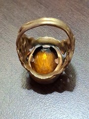 Victorian Ring Brass 1800s Citrine Huge Romantic Era Snake Callalilly Size 6