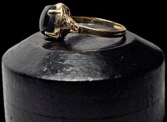 14K YELLOW GOLD SIMULATED BLACK STAR SAPPHIRE RING SIZE 7.75 585 FREE US SHIP