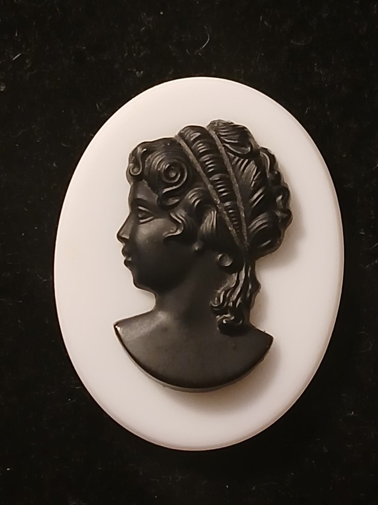 Milk Glass Black Seaglass Cameo Portrait Woman Left Profile Unmounted 40mm 30mm