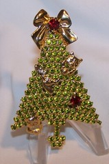 ANTHONY ATTRUIA Christmas Tree Pin Brooch-Cat Reindeer-Signed-Estate Jewelry