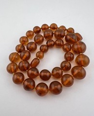 Old Chinese Natural Honey Cognac Amber 9mm-15mm Bead Knotted Necklace 18″ -30.9g