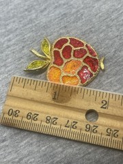 Vintage Signed Lind-Gal LG GoldTone Enamel Apple Forbidden Fruit 1.8” Pin Brooch