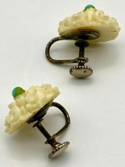 Vintage Earrings Carved Lucite/Resin Flowers Faux Turquoise Screw-Back, Unsigned