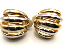 Vintage Shiny Large Clip-On Huggie Earrings Gold/Silver Tone 1970s-1990s