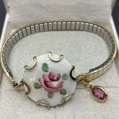 Vintage 10k Yellow Gold Filled Expansion Band Bracelet, Vintage Guilloche Rose
