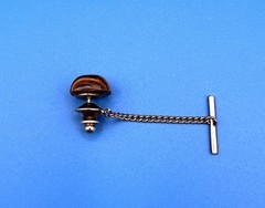 Tiger’s Eye Tie Chain Tie Tack w/ Chain & T-Bar Back Silver 2in Men’s