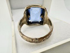 Antique Old VTG 10k Gold Filled Signed Ring SZ11 Blue Glass Damage 9.3gram READ