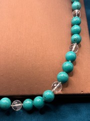 Turquoise and Clear Crystal Beaded Necklace 925 Clasp 22″