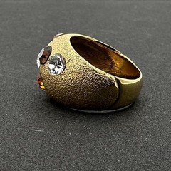 JACKIE COLLINS ring size 8.75 – vintage gold-tone w/ brown & clear crystals