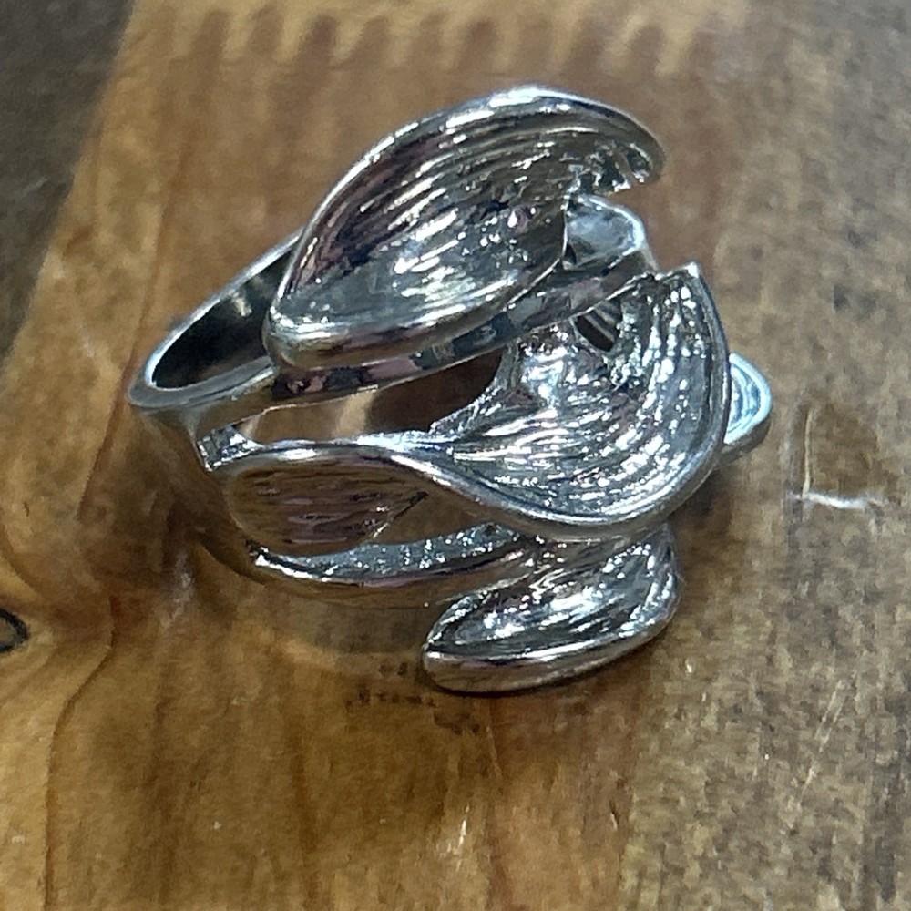Silver Tone Open Work Irregular Modernist Ring Size 7