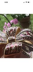 Joan Rivers Bow Brooch Maroon Burgundy Enamel Crystal Accent Ribbon Brooch Pin