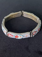 Antique Vintage Italian Micro Mosaic Floral Panel Bracelet Tile Mosaic 7” 5 Link
