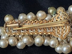 Vintage Faux Pearl Cha Cha Brooch Earring Set French Trombone Clasp Clip On READ