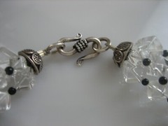ART DECO VINTAGE ROCK CRYSTAL BEADS SQUARE CUT HOOK CLASP NECKLACE