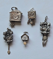 Lot of 5 VTG Bavarian / Swiss Cuckoo Clocks Charms ALL Move ~ Marked 800 835 925