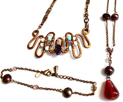 Lot 3 Copper Signed Premier Designs Etc. Matching Necklace + Bracelet Etc.