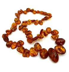 Vintage Baltic Amber Necklace Nugget Shaped Cognac Color Amber Beads 21″