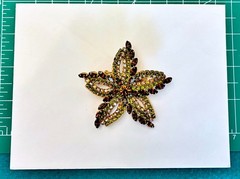 Vintage Rhinestone Brooch Flower Star Brown Green Rainbow AB Beautiful Prong Set