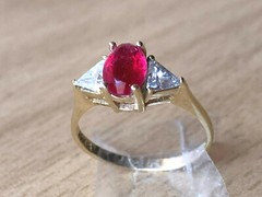 VINTAGE SOLID 10K GOLD RUBY RED WHITE CZ CUBIC ZIRCONIA RING ENGAGEMENT WEDDING