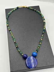 Antique Beaded 100% Lapis Lazuli With Roman Glass Necklace From Afghanistan