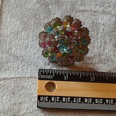 Vintage Multicolor Rhinestone Cluster Flower Cocktail Ring (re-purposed Brooch)