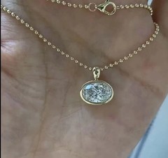 Oval Cut Lab Created Diamond Running Use Antique Pendent 14K Yellow Gold Finish