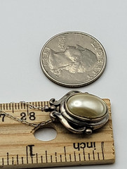 Vintage Sterling Silver Cream Pearl Pendant Necklace Signed M Estate 18″