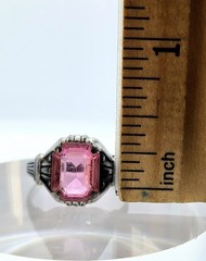 Vintage Ostby & Barton OB Art Deco Ring 925 Sterling Silver Pink Glass Size 6.75