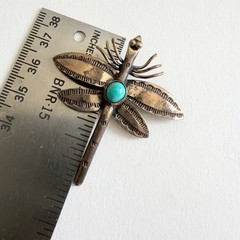 Vintage Southwestern Dragonfly Brooch Turquoise Sterling Silver Pin