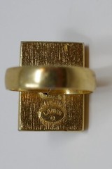 Lanvin Paris Gold Tone and Black Geometric Adjustable Cocktail Ring Size 8 RARE