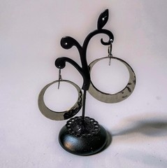 Vintage Silver Tone Hammered Ear Wire 1.78″ Diameter Hoop Earrings