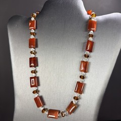 Carnelian Agate Beads w/ Clear, & Amber-Colored Spacers VTG Jewelry Set