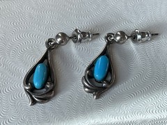 Vintage Sterling Silver Turquoise Dangle Earrings William Wheeler Native Style