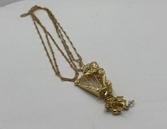 Vtg. Kirk’s Folly Angel Harp Necklace, Crystals, Rhinestones & Beautiful Chain