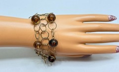 Vintage Bracelet Gold Tone Crackle Acrylic Lucite Beaded 3 Strand Toggle 8.5 in