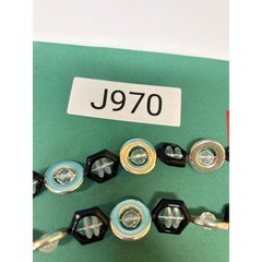 Vintage Geometric Black Gold Turquoise Hexagon Round Necklace 22″