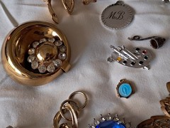 Antique Vintage Rhinestone Jewelry Mixed Lot Charms Brooches Sterling Ring AVON
