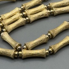 24 Inch Bamboo Link Necklace w/ Sterling Clasp & Faux Green Bead – 41.3g
