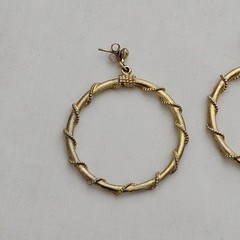 Vintage Gold Tone Twisted Wire Rope Dangle Hoop Earrings Large Statement Retro