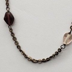 58″ Long Bronze-Tone Chain Necklace – Mixed Glass Beads, No Clasp, Boho Vintage