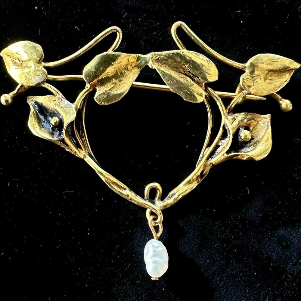 Antique Art Nouveau Seed Pearl Gold Filled Sash Pin Brooch Vine Wreath