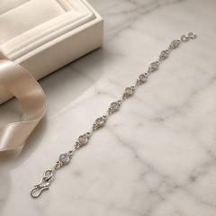 925 Sterling Silver White Moonstone Link Bracelet Minimalist Boho Artisan 7.75in