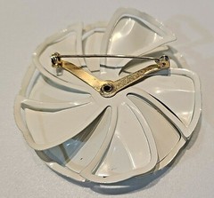 Vintage Pair White Enamel Flower Brooch Pin Floral 60’s Large 2.25″ Diameter
