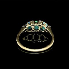 Victorian Cabochon Opal Old Mine Cut Diamond Band 14K Yellow Gold