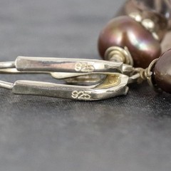 Smoky Quartz Pearl Dangle Latchback Earrings | Vintage Sterling Silver 925