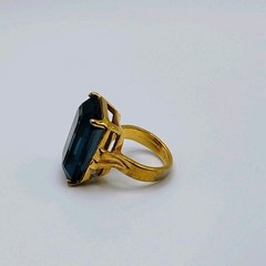 Vintage Blue Topaz Emerald Cut 18k Gold Filled Ring Size 6
