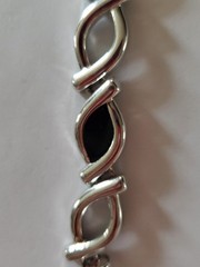 Bracelet 925 Sterling Silver And Black Onyx Link Bracelet 7 Inches