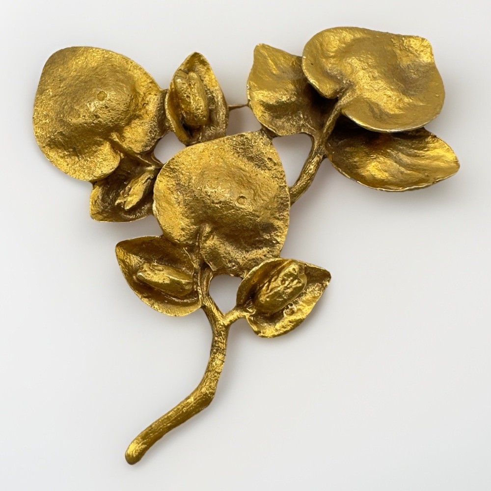 Vintage Leaf Brooch Satin Gold Plated Pewter Mid Century TMC The Museum Company