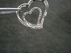 Double Heart Openwork Floating Vintage Sterling Silver Crystal Pendant 2.0g