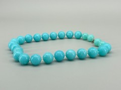 Vintage Aqua Blue Graduated Lucite Bead Necklace Chunky Round Beads Retro